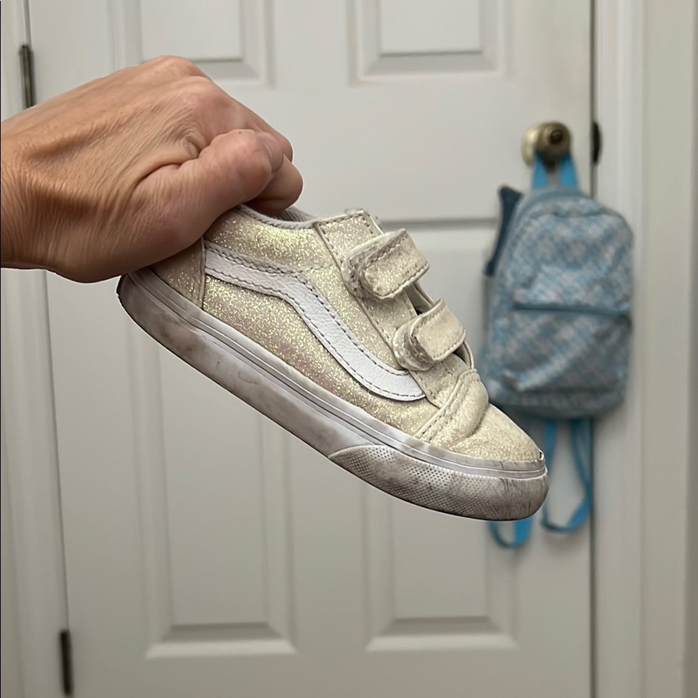 Kids Vans White Glitter Velcro UV Activated Size 8